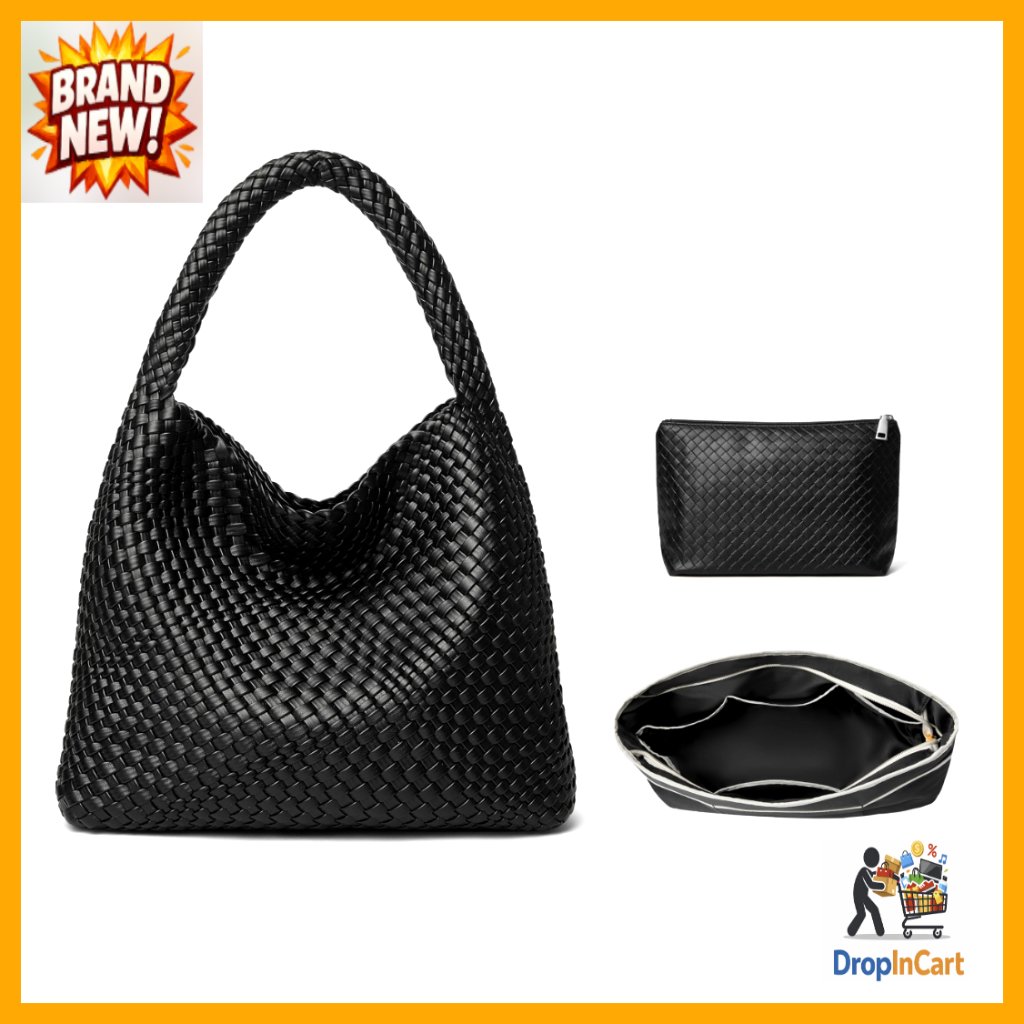 Large Capacity Vegan Leather Woven Tote Bag Hobo Purse Designer Chic